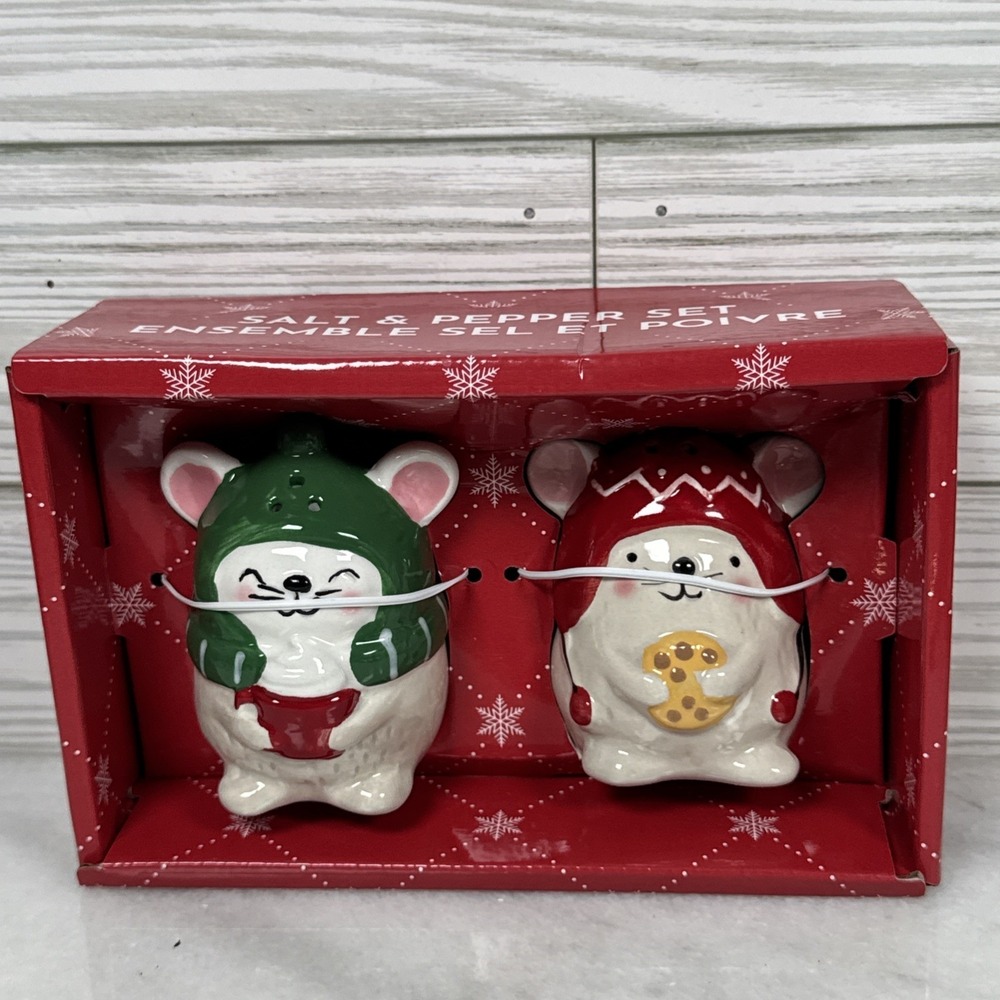 NIB  CHRISTMAS/HOLIDAY MOUSE SALT AND PEPPER SHAKER SET 10 Strawberry Street